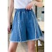 Modern Blue Elastic Waist Patchwork Tassel Cotton Denim Hot Pants Summer