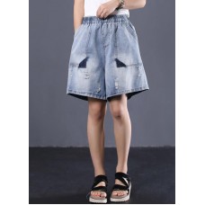 Korean version loose retro washed white Ming line denim shorts